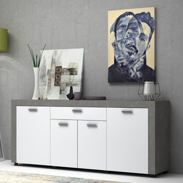 Madia Fiesta 4 ante 1 cassetto grigio cemento e bianco 177x40x76 cm