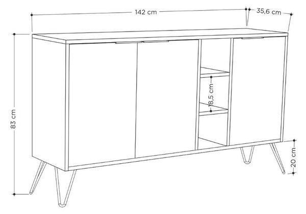 Madia Clara rovere oak 3 ante antracite 142x35,5x83h cm