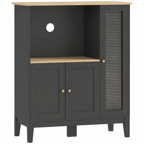 HOMCOM Mobile Microonde con Armadietto Inferiore e 3 Ripiani Laterali con Anta in Vetro, in Legno, 80x35x97 cm, Nero | Aosom Italy