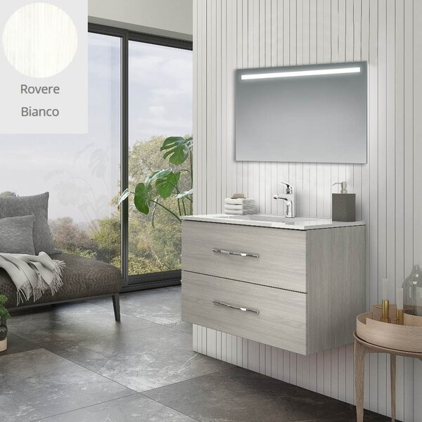 Mobile bagno sospeso Bracciano rovere bianco 81,5x46,5x53 H cm