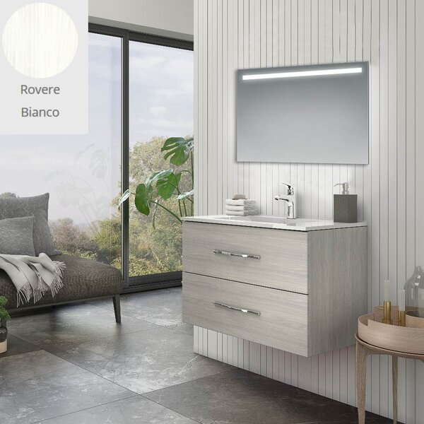 Mobile bagno sospeso Bracciano rovere bianco 81,5x46,5x53 H cm