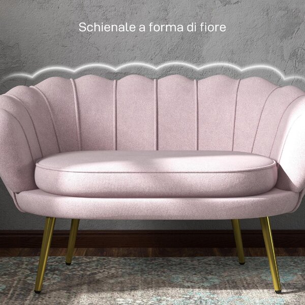 DecHome Divano 2 Posti Contemporaneo Luxury in Velluto Dimensioni 130x77x77 cm colore Rosa