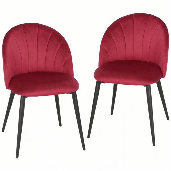 HOMCOM Set 2 Sedie da Pranzo Imbottite con Schienale a Conchiglia in Velluto, 52x55x79 cm, Rosso Vino | Aosom Italy