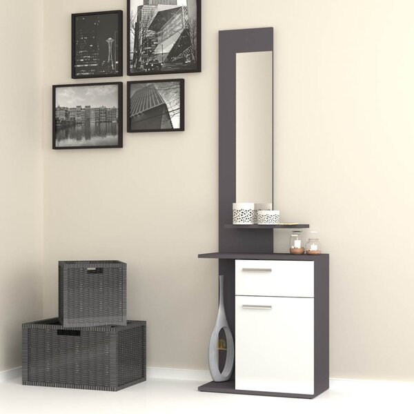 Mobile ingresso con specchio 60x35x186 cm Lost bianco ghisa
