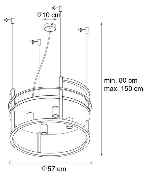 Lampada a sospensione industriale nera con rack rotondo 4 luci - Cage Rack