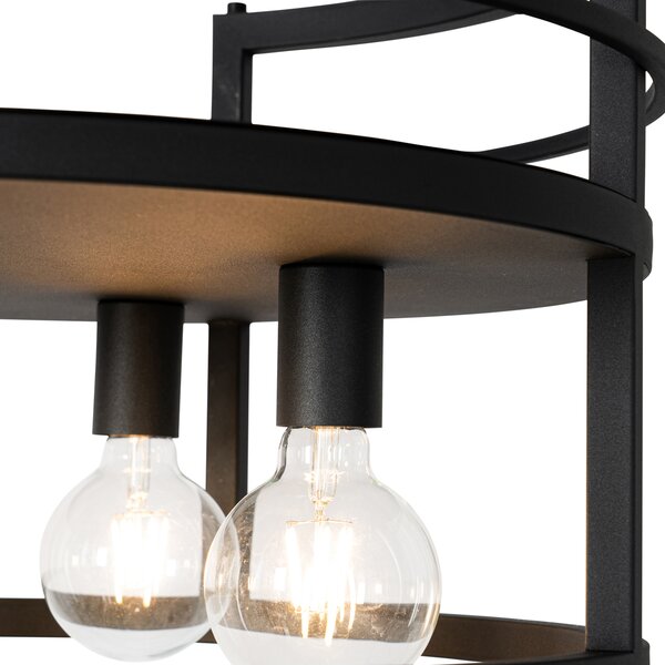 Lampada a sospensione industriale nera con rack rotondo 4 luci - Cage Rack