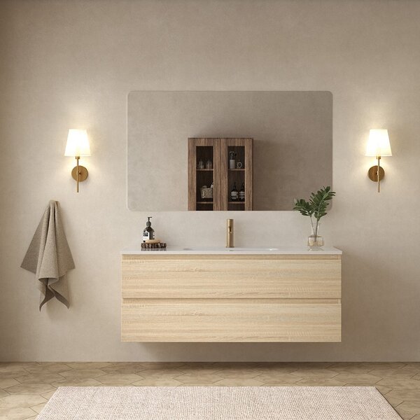 Mobile bagno 120 cm due cassetti lavabo integrato legno chiaro | KAM-HR120 - KAMALU