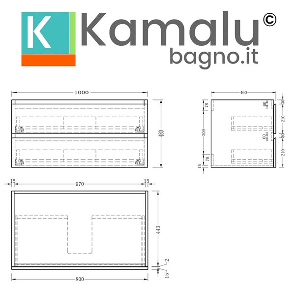 Mobile bagno 100 cm lavabo integrato legno chiaro | KAM-HR100 - KAMALU