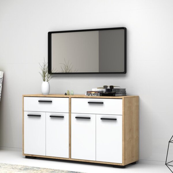 Mobile Multiuso Truva 4 ante e 2 cassetti 140 cm rovere bianco