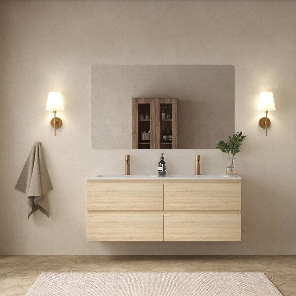 Mobile bagno 120 cm 4 cassetti doppio lavabo legno chiaro | KAM-HR120C - KAMALU