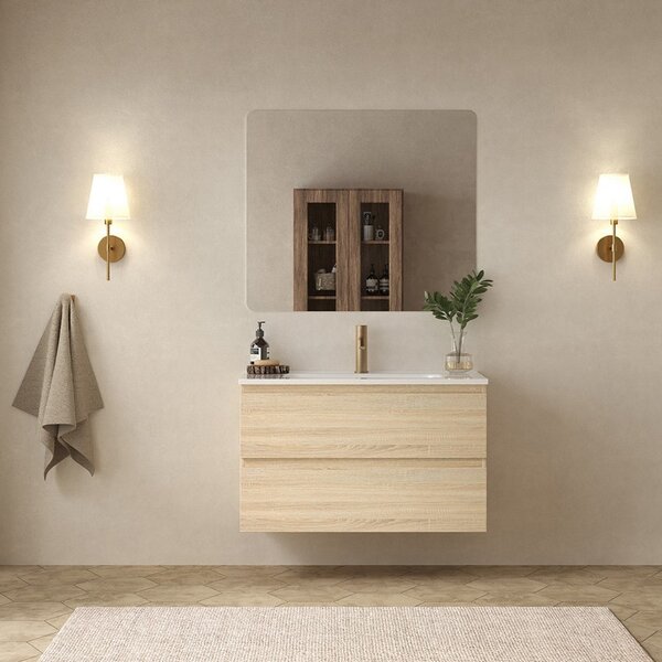 Mobile bagno 100 cm lavabo integrato legno chiaro | KAM-HR100 - KAMALU