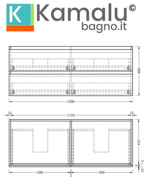 Mobile bagno 120 cm 4 cassetti doppio lavabo legno chiaro | KAM-HR120C - KAMALU
