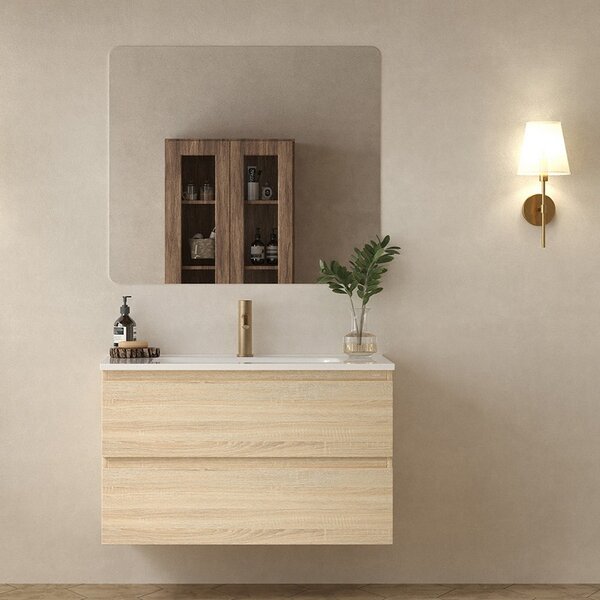 Mobile bagno 100 cm lavabo integrato legno chiaro | KAM-HR100 - KAMALU