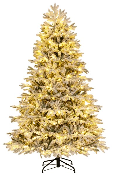 Costway Albero di natale artificiale con punte di rami PE PVC luci LED bianche calde, Albero di natale flocked 215cm