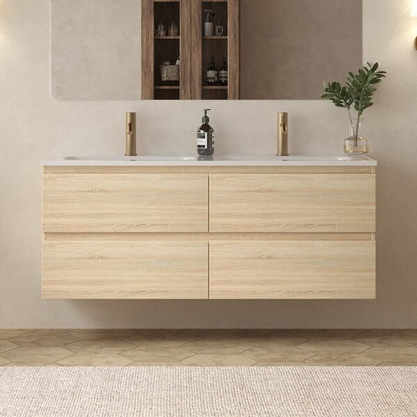Mobile bagno 120 cm 4 cassetti doppio lavabo legno chiaro | KAM-HR120C - KAMALU