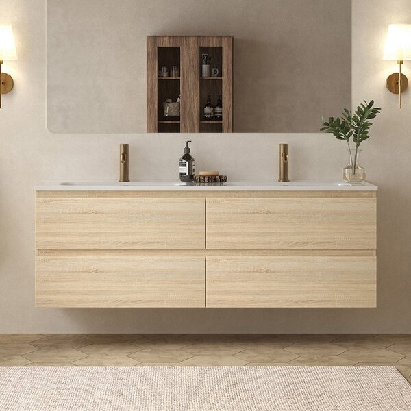 Mobile bagno 140 cm 4 cassetti doppio lavabo legno chiaro | KAM-HR140C - KAMALU