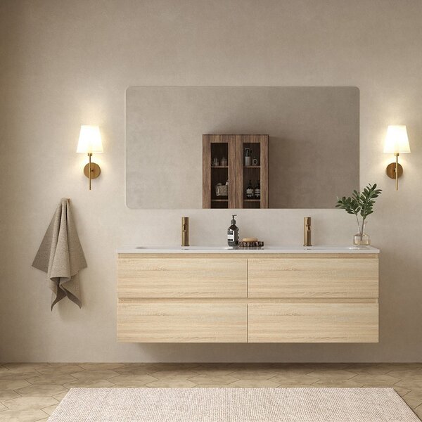 Mobile bagno 140 cm 4 cassetti doppio lavabo legno chiaro | KAM-HR140C - KAMALU