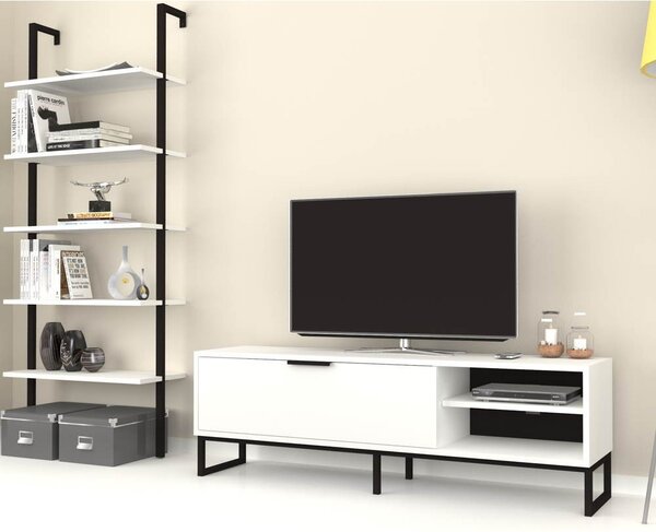 Parete attrezzata porta tv e libreria Way bianca