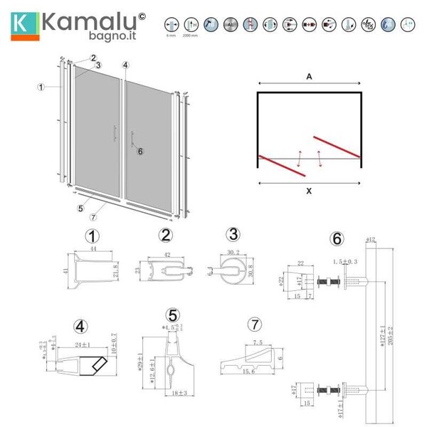 Kamalu box doccia 80x70 angolare apertura 70cm saloon ks2800-ssn