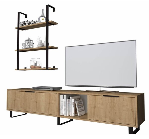 Parete attrezzata Zenon 180 cm porta tv e libreria rovere