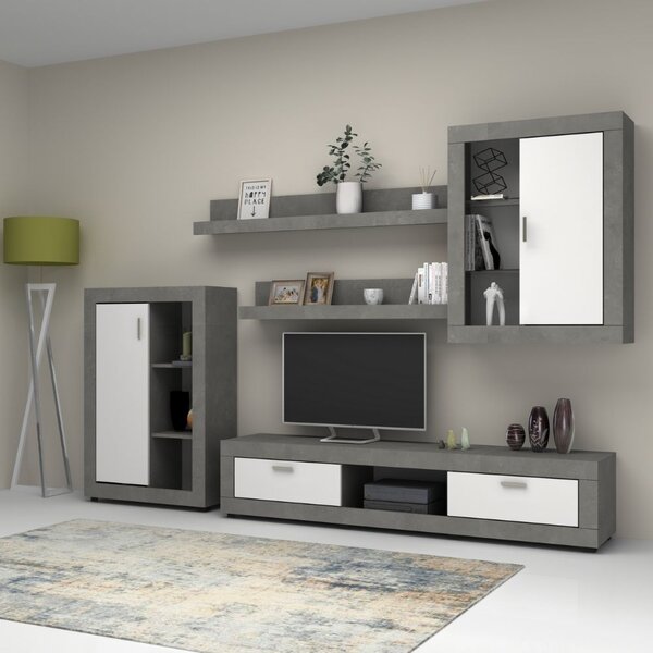 Parete attrezzata Ocean grigio beton e bianco 270 cm