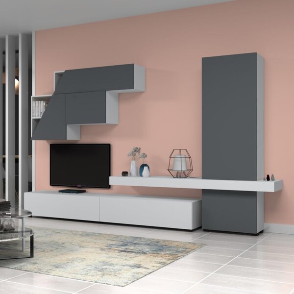 Parete attrezzata Fitz 335 cm bianco cemento