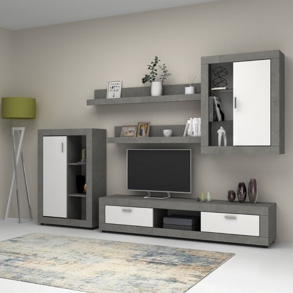 Parete attrezzata Ocean grigio beton e bianco 270 cm