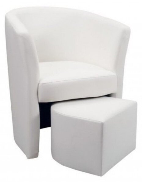 Poltrona Pegasus 62x62x76 cm in Similpelle bianca con pouf