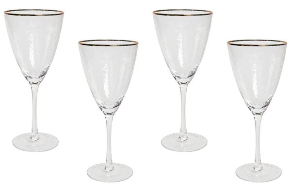 Set di 4 calici da vino in vetro soffiato a mano con bordo dorato 38 cl tavola elegante Beliani