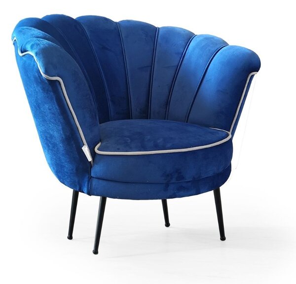 Poltrona a conchiglia Orel 75x80x75 cm in velluto blu navy bordo grigio