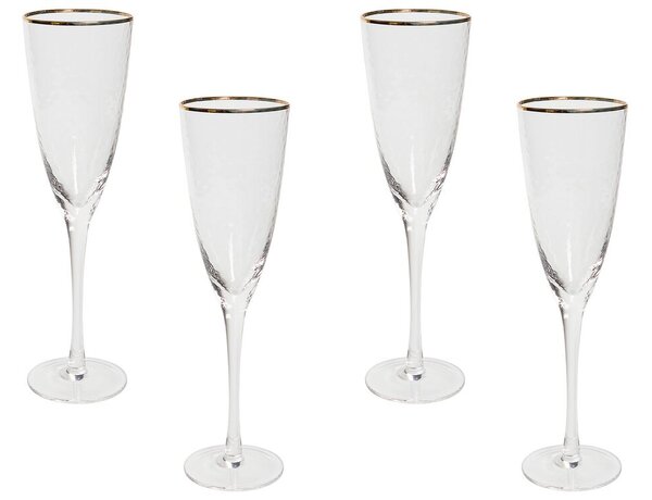 Set di 4 flute da champagne soffiati a mano con bordo in oro 25 cl aperitivo festeggiamenti Beliani