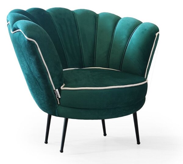 Poltrona a conchiglia Orel 75x80x75 cm in velluto verde smeraldo bordo bianco