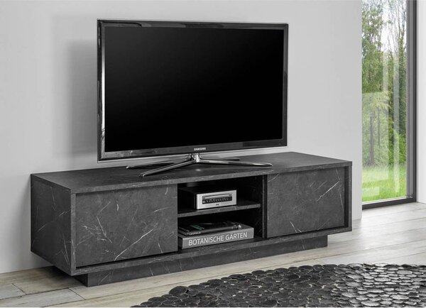 Porta TV Rock 2 ante effetto marmo nero 139x43x44h