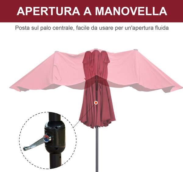 Outsunny Ombrellone da Giardino Doppio Tettucio Impermeabile con Apertura a Manovella, Anti-UV Rosso 460x270x240cm | Aosom Italy|Aosom