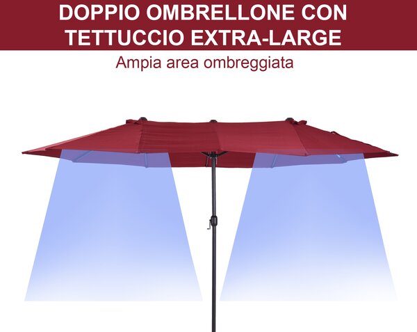Outsunny Ombrellone da Giardino Doppio Tettucio Impermeabile con Apertura a Manovella, Anti-UV Rosso 460x270x240cm | Aosom Italy|Aosom