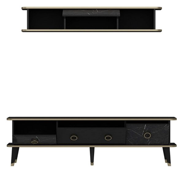 Porta tv con pensile Bientv 180 effetto marmo nero particolari oro