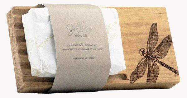 Set porta sapone in legno di quercia con sapone Dragonfly, set da 2