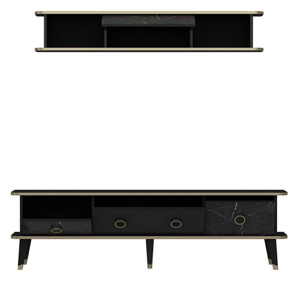 Porta tv con pensile Bientv 180 effetto marmo nero particolari oro