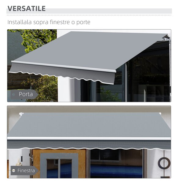 Outsunny Tenda da Sole Avvolgibile a Caduta Manuale per Porte e Finestre, in Alluminio e Poliestere Anti-UV, 295x245cm, Grigio | Aosom Italy