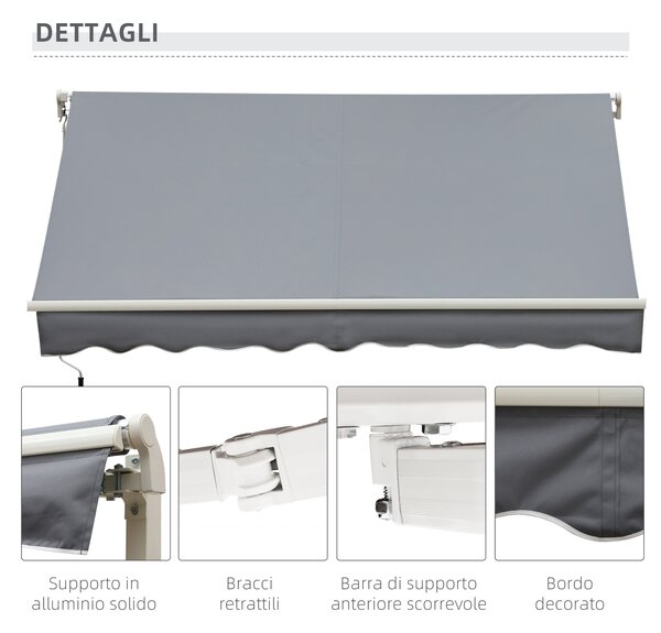 Outsunny Tenda da Sole Avvolgibile a Caduta Manuale per Porte e Finestre, in Alluminio e Poliestere Anti-UV, 295x245cm, Grigio | Aosom Italy