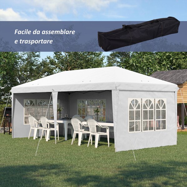 Outsunny Gazebo da esterno bianco con Finestre Regolabile in Altezza e tende Removibili 585x295x270 cm|Aosom
