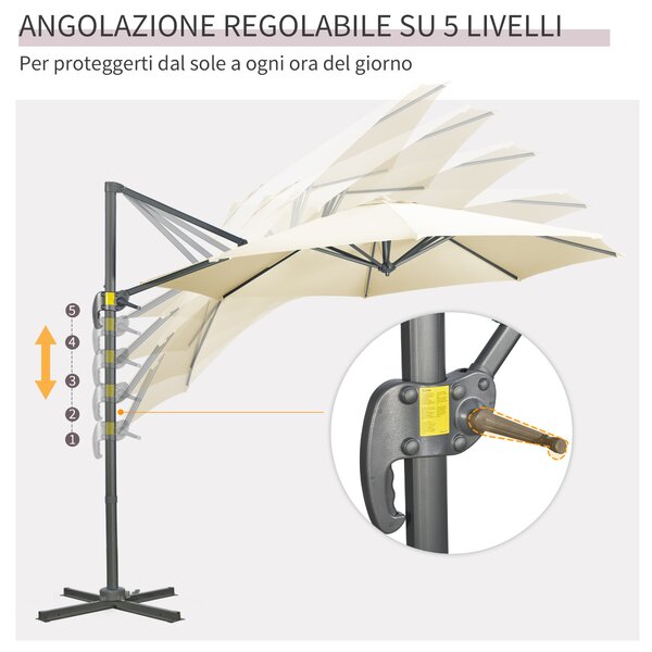 Outsunny Ombrellone da Giardino Decentrato con Angolazione Regolabile e Girevole a 360°, Ø294x248cm Bianco Crema|Aosom