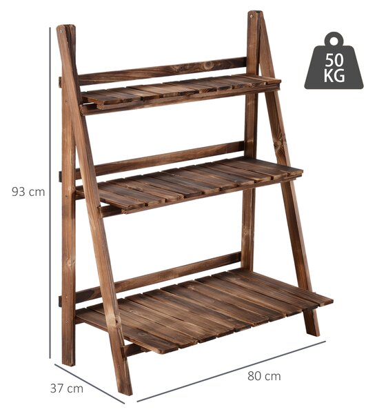 Outsunny Portapiante Pieghevole Portavasi in Legno di Abete con 3 Livelli Scaffale da Esterno per Piante Portafiori 80x37x93cm|Aosom
