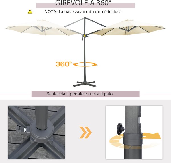 Outsunny Ombrellone da Giardino Decentrato con Angolazione Regolabile e Girevole a 360°, Ø294x248cm Bianco Crema|Aosom