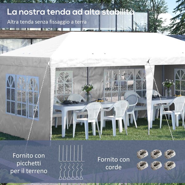 Outsunny Gazebo da esterno bianco con Finestre Regolabile in Altezza e tende Removibili 585x295x270 cm|Aosom