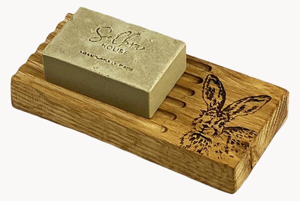 Set porta sapone in legno di quercia con sapone Hare, set da 2