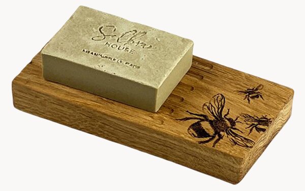 Set porta sapone in legno di quercia con sapone Bee, set da 2