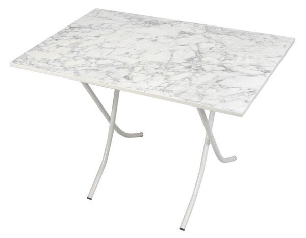 Tavolo pieghevole 60x90x75 cm marmo bianco e gambe bianco