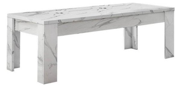 Tavolino basso 122x60x45 cm Rock effetto marmo bianco