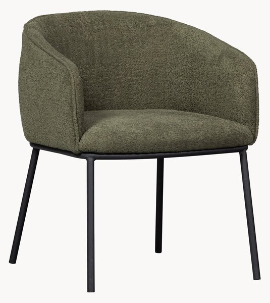 Sedia con braccioli in bouclé con gambe in metallo Leon